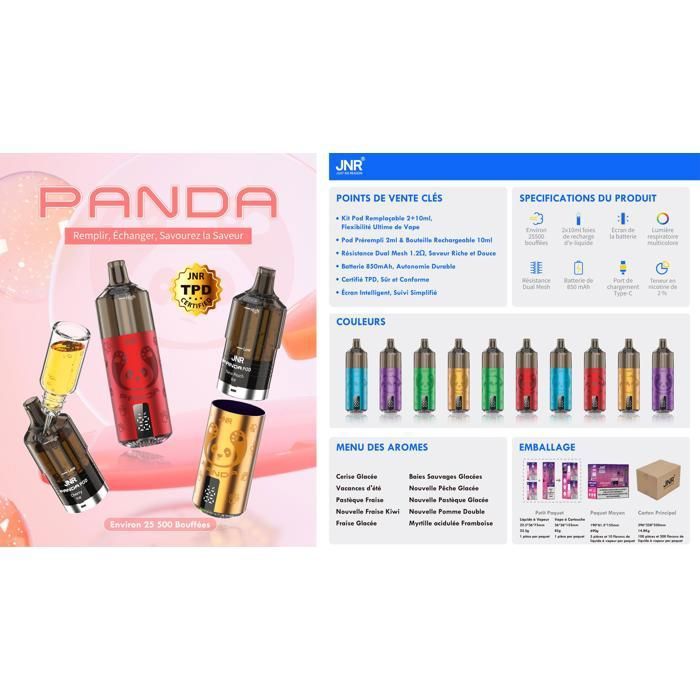 cigarette électronique sel de nicotine Kit de pods JNR PANDA 25500 bouffées rechargeable main image 1
