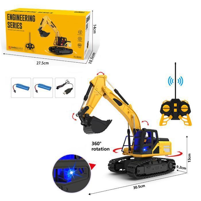 MINGPINHUIUS Pelleteuse télécommandée pour enfants, 11 canaux, 2,4 GHz, télécommande avec alliage de fer, pelle avec 2 batteries avec lumière et