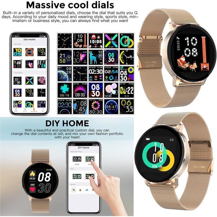 Montre Connectée Femme avec Appel Bluetooth 5.0/Numérotation, Smartwatch  Compatible Samsung Huawei Xiaomi Android iOS Podometre Montre Sport  Cardiofrequencemetre Etanche IP67 GPS Partagé (Or) : : High-Tech