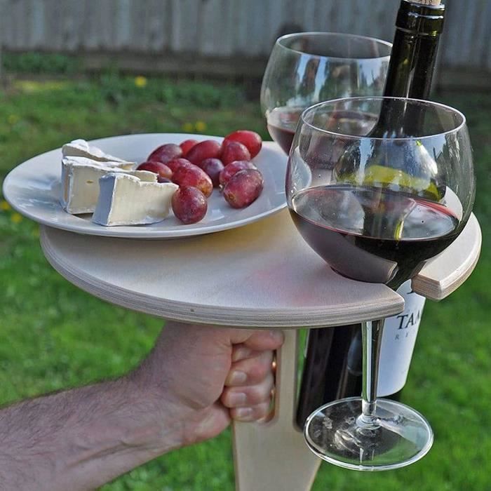 POENVFPO Table de Pique-Nique en Plein Air, Table Pliante Portative en Verre de Vin en Bois Massif et Plateau à Fromage pour Le Concert de Pique-Nique de Camping (Blanc, Rose