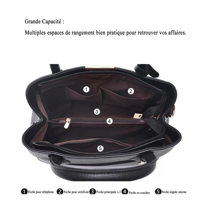 Sac à Main Bandoulière Femme Noir - Petit Sac De Jour En Simili Cuir - Très élégant, Anse Marron