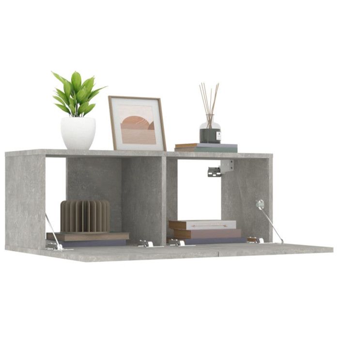 Meuble TV Moderne Gris Béton 80x45cm - Avec 2 Compartiments Et Portes