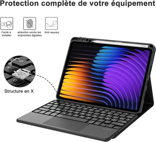 Coque Clavier Bluetooth Pour Xiaomi Pad 7/7 Pro 11.2" 2025 - AZERTY Français, Rétroéclairage 7 Couleurs, Trackpad