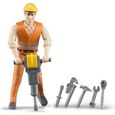 Figurine ouvrier avec accessoires de chantier - BRUDER - 10,7 cm - Jouet pour enfant-0