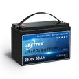 UBETTER Batterie au lithium LiFePO4 25.6V 50Ah LiFePO4 avec BMS 200 A, batterie pour camping-car, camping-car, remorque-0