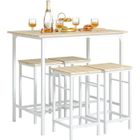 SoBuy Ensemble Table Haute avec 4 Tabourets Mange Debout Compact Style Industriel Cuisine Salon Balcon Blanc Naturel Table Cuisine