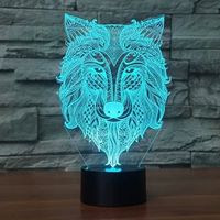 3D wolf LED Lampe d'illusion Optique Lampe Lumière de Nuit avec Câble USB et 7 Couleurs Décoration pour Enfant Chambre Chevet Table