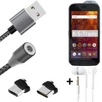 Câble de chargement magnétique pour Caterpillar Cat S61 conexion USB type C et Mirco USB, écouteurs inclus