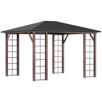 Tonnelle pavillon de jardin avec toit rigide imperméable - Outsunny - 364 x 299 x 280 cm - Métal - Marron Gris