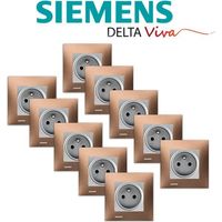 Siemens - LOT 10 Prise 2P+T Silver Delta Viva + Plaque Métal Marron