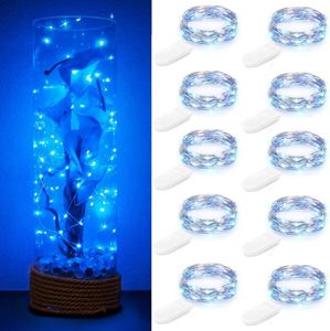 GUIRLANDE D'EXTÉRIEUR Lot de 10 guirlandes lumineuses LED à piles 1m 10 LED fil d'argent bleu étanche bouteille étoile guirlandes lumineuses pour [m3702]