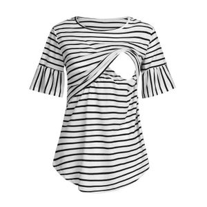 CHEMISIER - BLOUSE T-shirt de maternité Vêtements d'allaitement à rayures à manches courtes Haut de maternité Noir