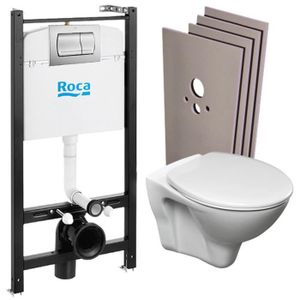 WC - TOILETTES Roca Pack Bâti-support Roca Active + WC suspendu Fayans + plaque chrome mat + Set habillage