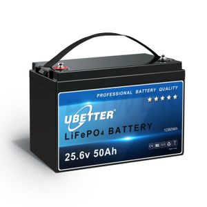 BATTERIE VÉHICULE UBETTER Batterie au lithium LiFePO4 25.6V 50Ah LiFePO4 avec BMS 200 A, batterie pour camping-car, camping-car, remorque