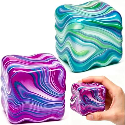 2 Squishy Anti Stress Cube Glacçon – 3,5 Cm – Souple Rose Et Vert – Gestion Du Stress – Concentration – Cadeau Bureau École