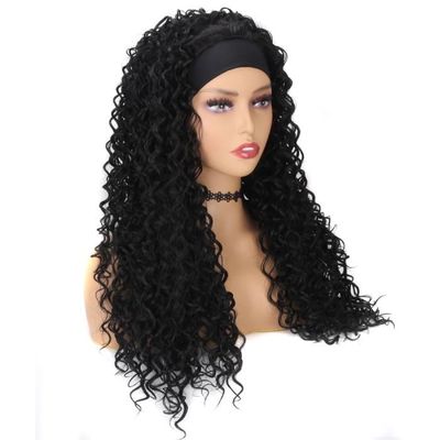 Perruque Femme Mi-Longue Lisse Noire - Bandeau Intégré - Référence Xena 1B - Synthétique - Neuf Avec Étiquettes - Taille Moyen