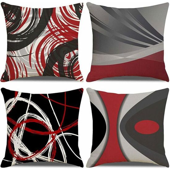 Traversin Rond Décoratif Pour Cou Et Soutien Lombaire - 43.2 X 14 Cm - Housse Motif Pied-de-poule Rouge/noir