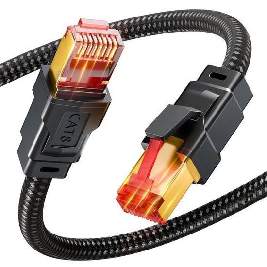 Câble Réseau Ethernet Cat 8.1 - 2000 MHz, 40 Gbit/s - AWG22, Double Blindage - Longueur Au Choix