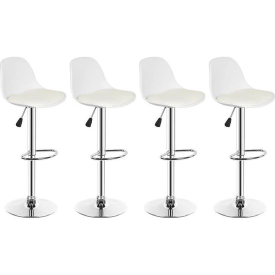 (Blanc) Lot de 4 Tabourets de bar Coussin PU Chaise haute de bar - 37.5x33.5x55~57 cm hauteur réglable
