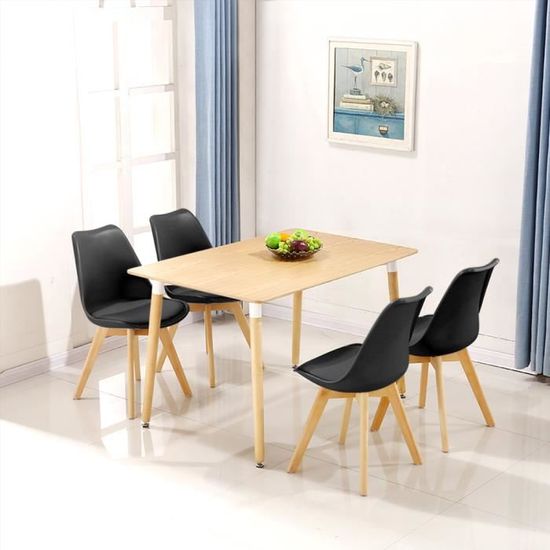 HEk Lot de 8 chaises scandinaves pieds hêtre  52*48*82CM  Noir