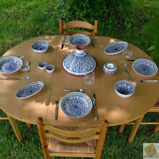 Tajine En Terre Cuite Bakir Bleu - Diamètre 31 Cm - Pour Four, Gaz, Plaque - Cuit Lentement Les Plats En Sauce