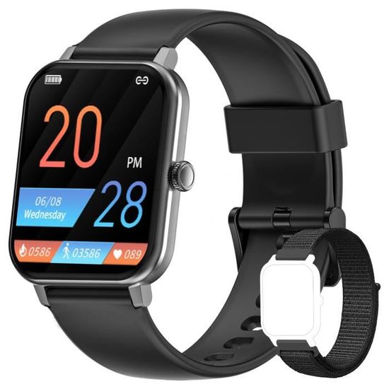 Montre Connectée IOWODO – 1,47 Pouce, étanche 5ATM, 25 Sports, Santé (oxymètre, Cardio, Tension), Notification, 2 Bracelets, Rose