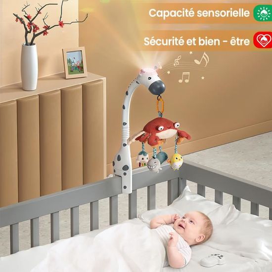 PIMPIMSKY Mobile de lit de bébé télécommandé - éclairage de projection et musique contrôle du volume rotation cou de tube pliable