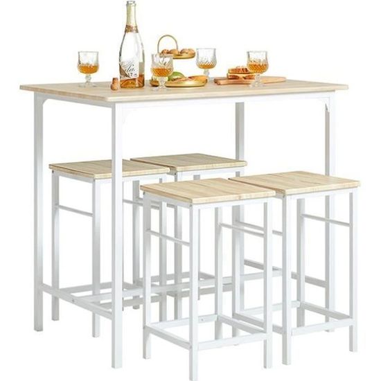 Ensemble Table à Manger 5 Pièces SoBuy - Table 110x70 Cm, 4 Chaises Rembourrées, MDF Et Acier, Idéal Petits Espaces