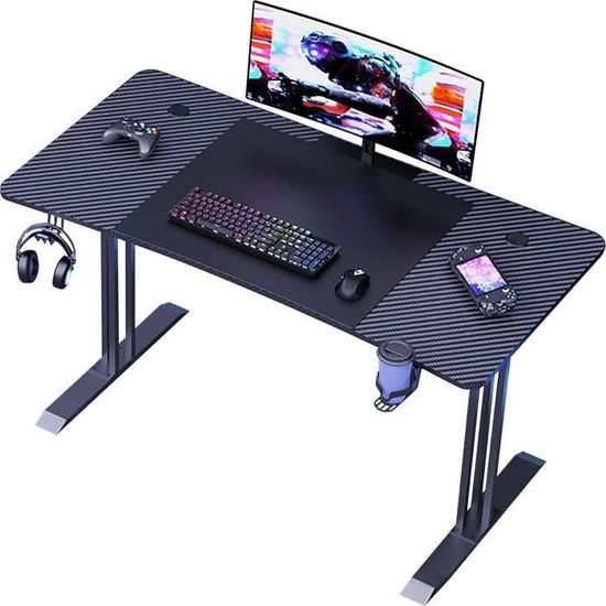 Bureau Gamer D'angle 130 X 130 Cm Avec LED - Bureau En L Avec Surface Carbone, Idéal Pour Jouer, étudier Et Télétravailler - 3