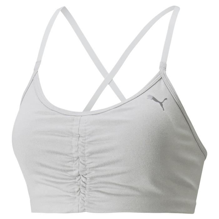PUMA - Brassière de sport Studio - spécial Yoga - bretelles fines et croisées - gris - femme