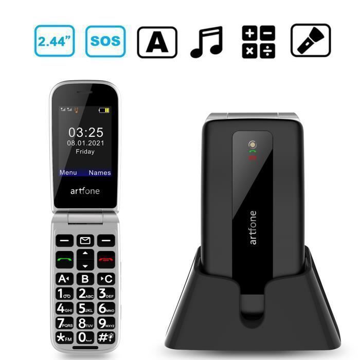 artfone Téléphone Portable Senior Débloqué avec Grandes Touches - Bouton SOS - Radio FM - écran de 2,4 Pouces
