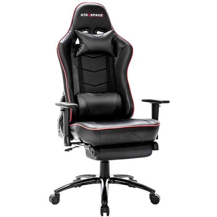 Chaise Gaming Noire de Bureau Confortable et Ergonomique avec Repose-Pieds, Oreiller et Support Lombaire - STARSPACE