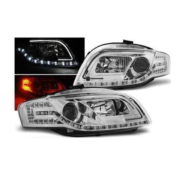 2 FEUX PHARE AVANT CHROME A TUBE LED TFL + LED POUR AUDI A4 B7 DE 11/2004 A 11/2007