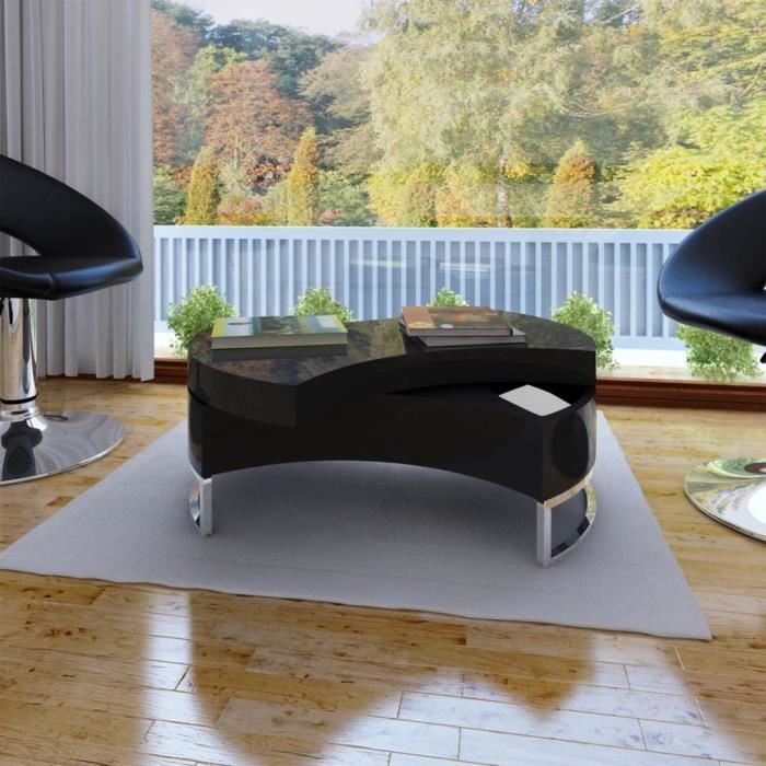 P58 Table basse pivotante en MDF noire brillante laquee