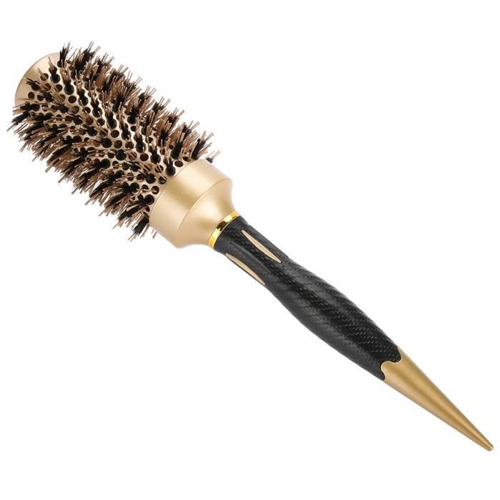 Peigne Anion portable anti-statique peigne à cheveux rond salon brosse de style or et noir (43 mm)