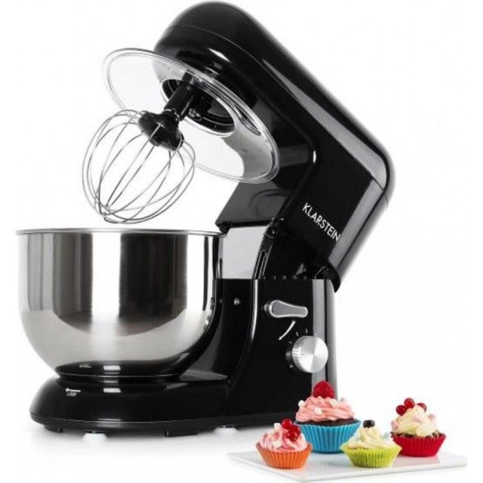 Klarstein Bella Nera - Robot de cuisine multifonction - robot patissier (1200W, bol mélangeur en inox de 5L, 6 vitesses)