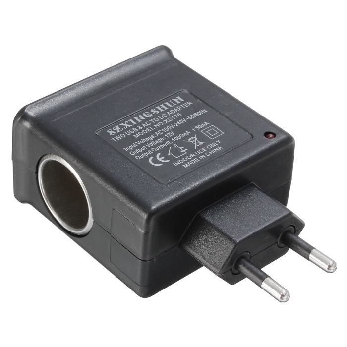 LR Prise Voiture Ac 220V Dc 12V 2 Usb Allume Cigare Chargeur Adaptateur Secteur Eu Plug - LRCYD821D1576