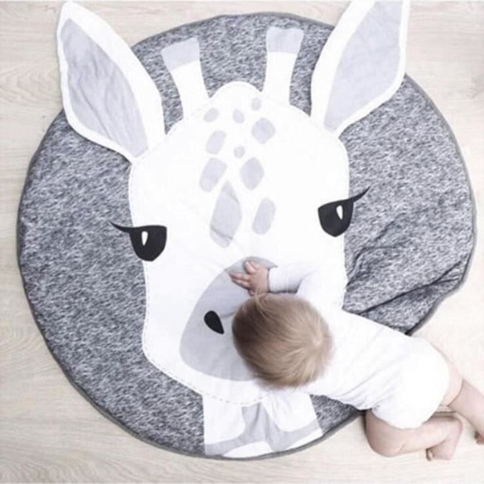 Tapis d'Éveil Bébé Tapis de Jeu Tapis Rond en Coton Doux Décoration de Salle Girafe