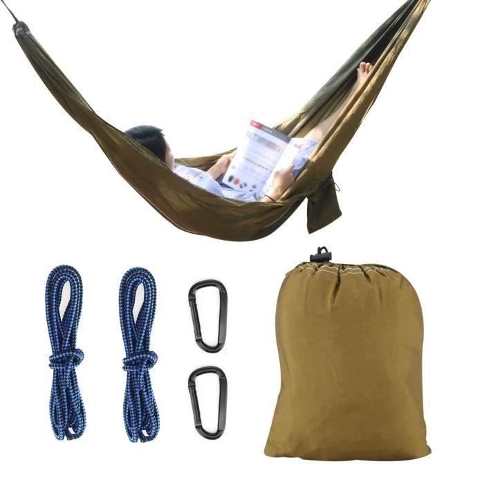 Hamac, Hamac double, Lit de Couchage Suspendu + Cordes de 3M + Mousquetons (Army Green + Camel) + Sac de rangement ou de transport