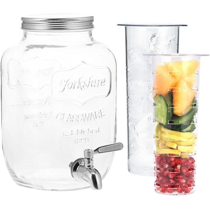 Navaris Distributeur de Boissons avec Robinet - Distributeur Boisson 4 L en Verre avec Couvercle et 2X Insert - Fontaine Eau Cocktai