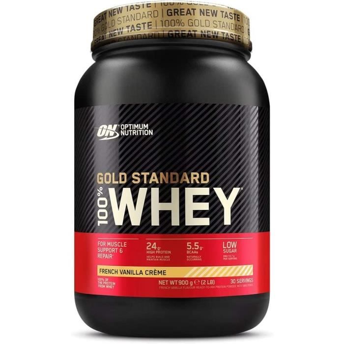 Optimum Nutrition Gold Standard 100% Whey Protéine en Poudre avec Whey Isolate, Proteines Musculation Prise de Masse, Crème Vanille,