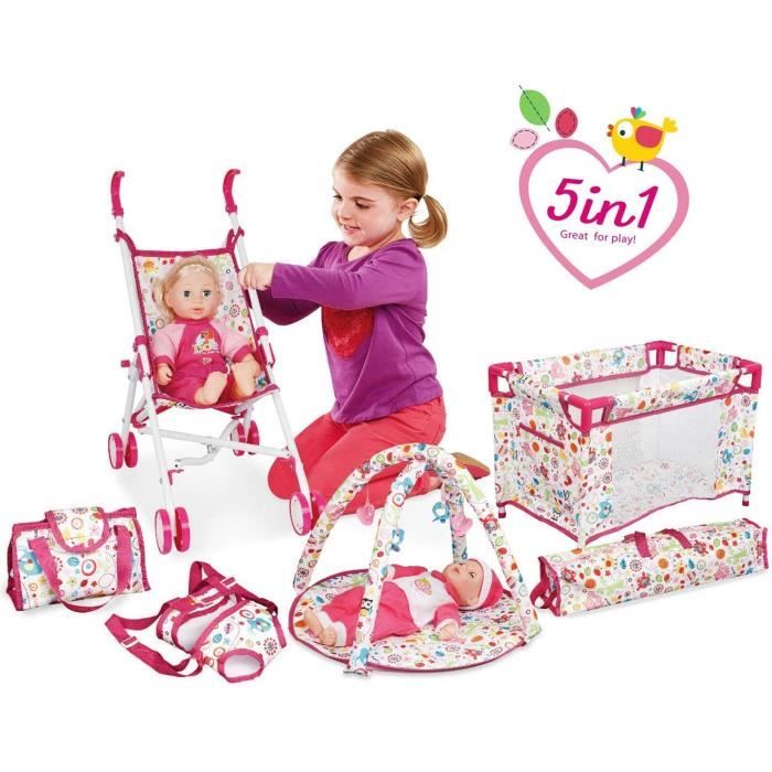 Poussettes et landaus deAO Ma Première Poupée Bébé Set du Berceau, Poussette, Chaise Haute (Poupée Non Incluse) 384