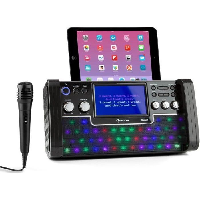 auna DiscoFever Chaîne Karaoké design et compacte (effets de lumière, echo, lecteur CD--CD+G, entrée AUX, micro inclus) - noir