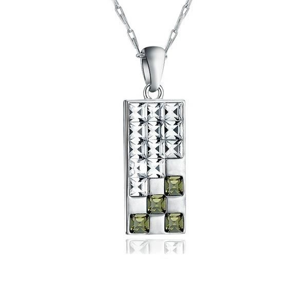 Pendentif Design en Cristal de Swarovski Elements Blanc et Noir et Plaqué Rhodium