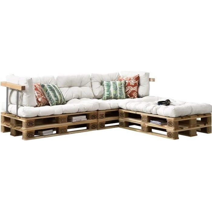 3x Coussin de Siège et 5x Coussin de dossier pour canapé euro-palette blanc coussin