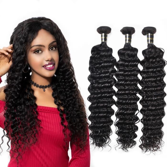 3 pièces Cheveux humains vierges brésiliens profonds de tissage de cheveux bouclés profonds 8+10+12pouces 100g-p