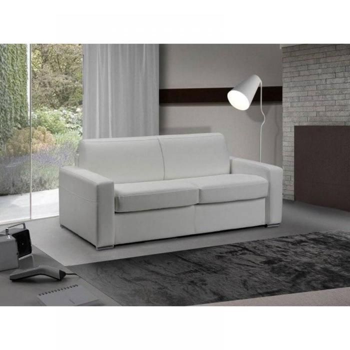 Canapé lit 3 places MASTER convertible EXPRESS 140 cm Cuir Blanc MATELAS 18 CM INCLUS blanc Cuir Inside75