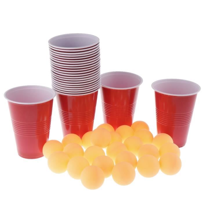 24 Pièces De Boules De Bière Ping Pong + Tasses En Plastique Rouges, Parfaites Pour Les Jeux De Beer Pong