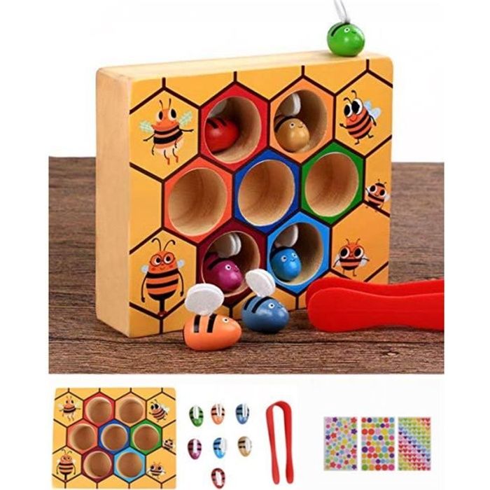 Jouet Montessori en Bois de Cadeau D'anniversaire Multicolor Ruche de Abeille pour Enfant abeille Clip Out Montessori jouet