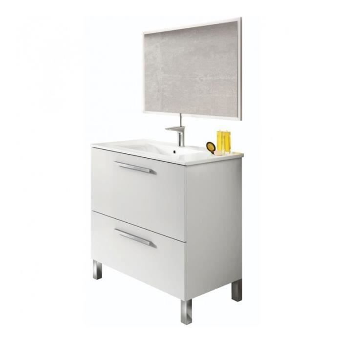 Meuble Sous-Vasque avec une Porte Abattante et 1 Tiroir + 1 Miroir coloris blanc brillant - 80 x 80 x 45 cm